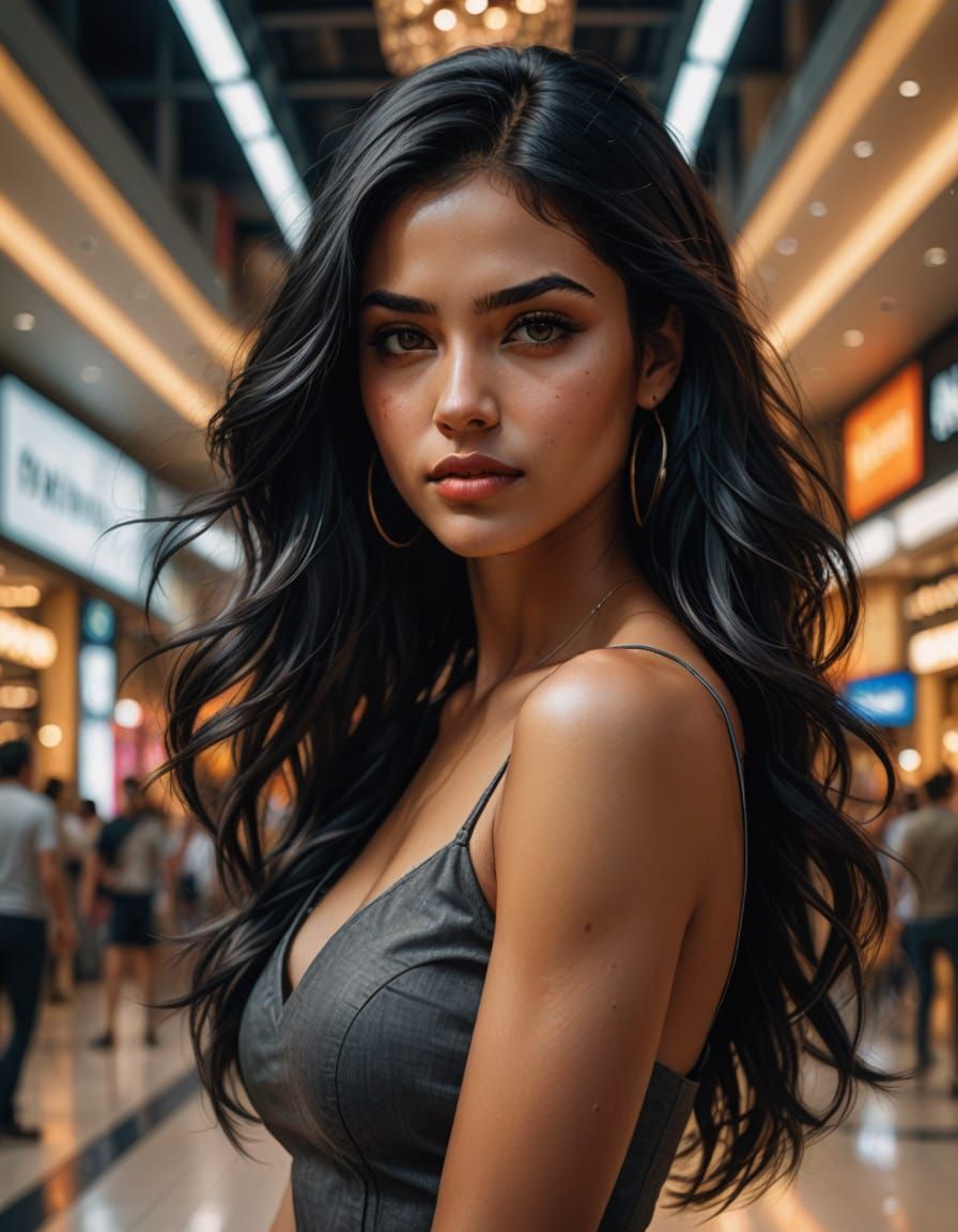 Dominican Beauty in Mall, Digital Art Style