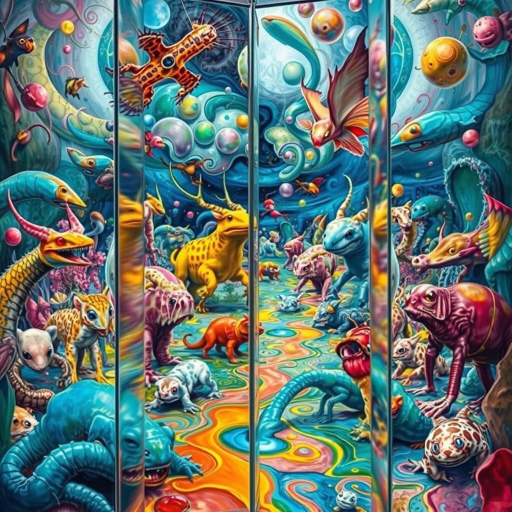 Surrealist Zoo in Vibrant, Distorted Reality