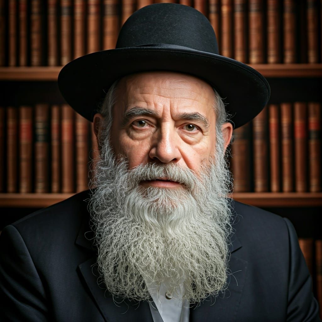Rabbi Portrait in Book-lined Study: Old Master Style