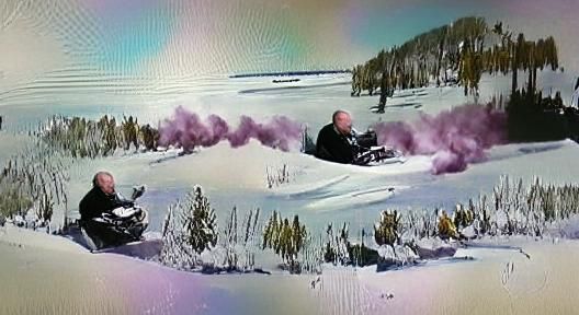 Hitchcock on Snowmobile: An AI-Generated Scene