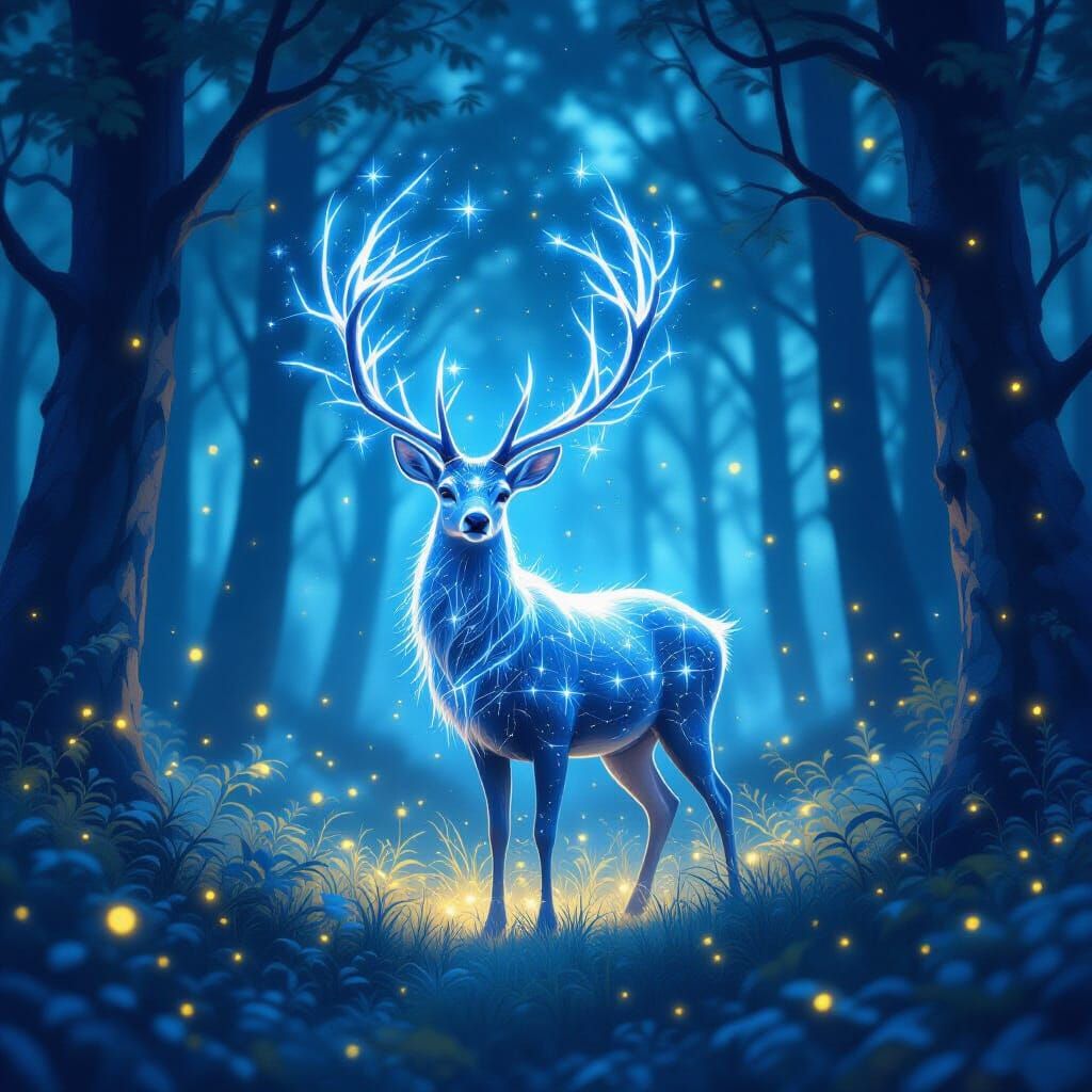 Starlight Deer in Enchanted Forest Clearing