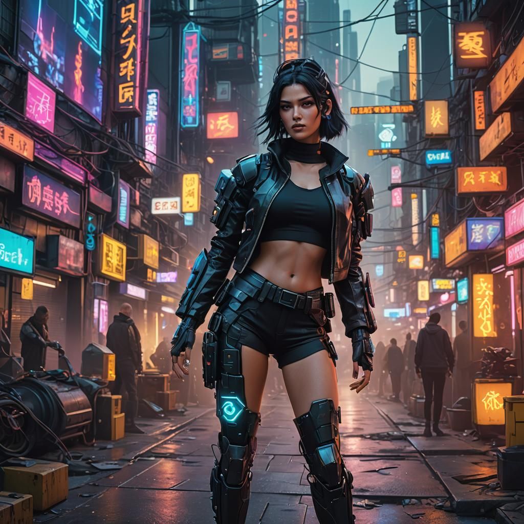 Cyberpunk Woman in Neon City: Fashion Photography