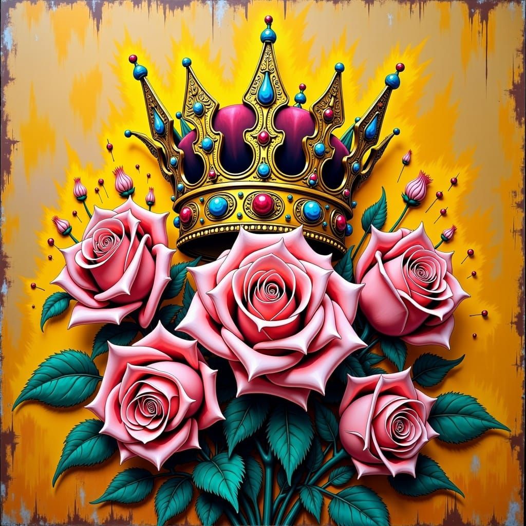 Royal Crown with Roses in Klimt-Inspired Style