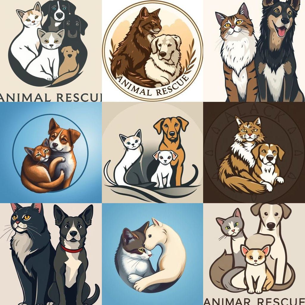Serious Animal Rescue Logo Featuring Realistic Cats and Dogs