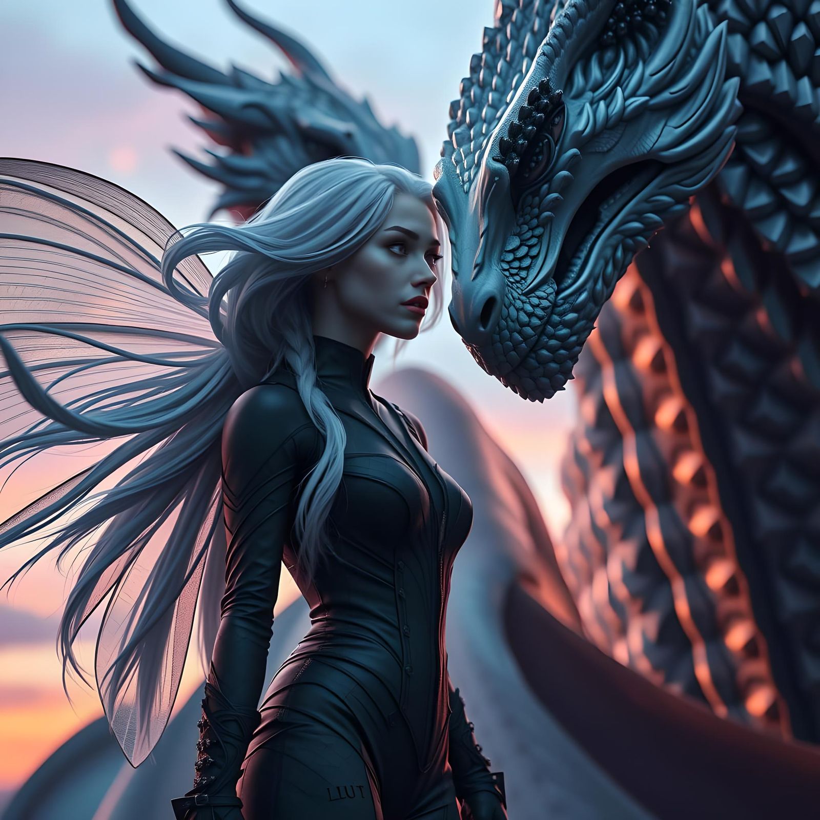 Fairy and Dragon Portrait in Hyperrealism