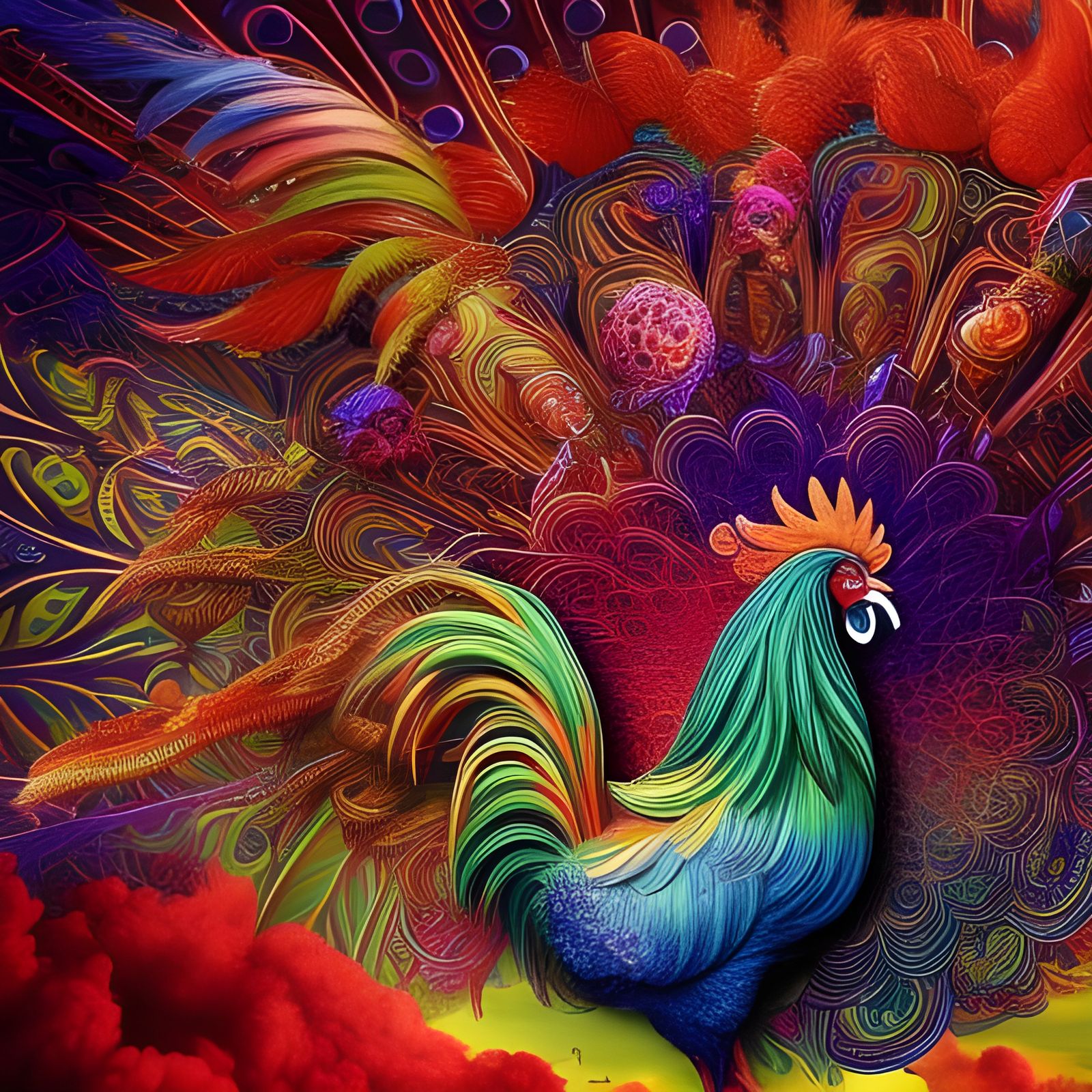 Psychedelic Rooster Digital Matte Painting