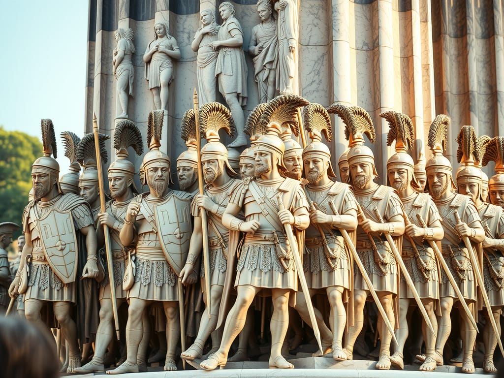 Roman Legion Marching: Low Relief Marble Sculpture