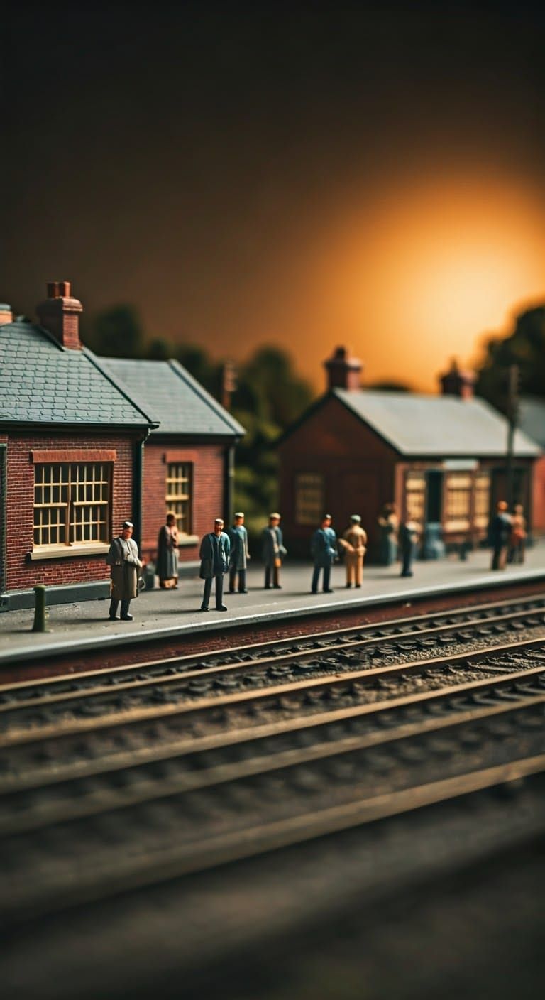 Miniature Train Station Diorama with Cinematic Lighting