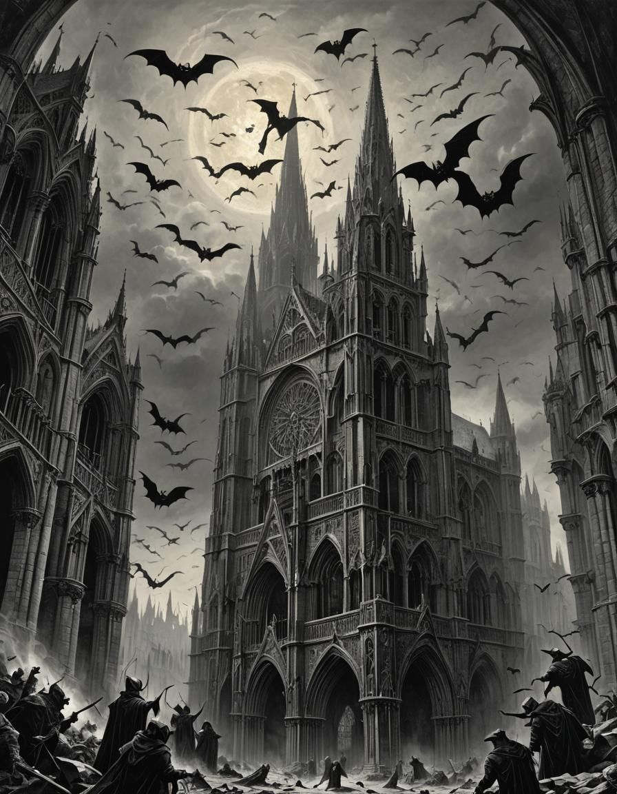 Gothic Cathedral with Bats in Horror Style