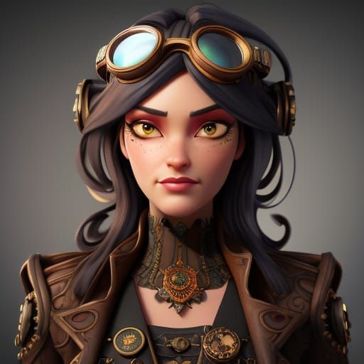 Steampunk Goddess in Intricate Cyberpunk Regalia