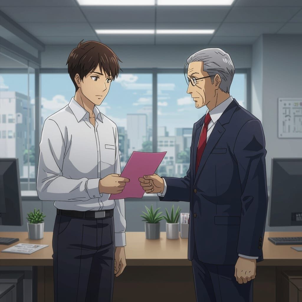 Anime-Style Office Scene: Pink Slip Handover