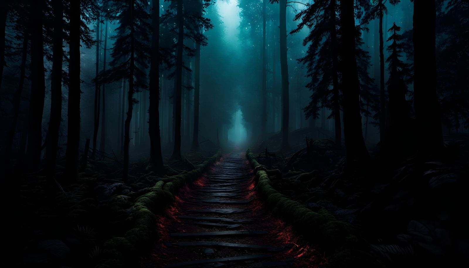 Gloomy Forest Path to Dark Manor in Dark Fantasy Style