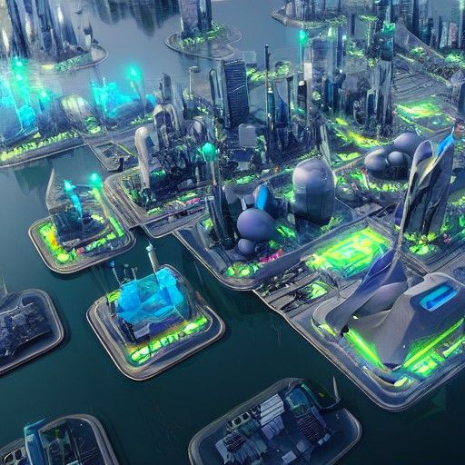 Futuristic Floating Island City Concept Art