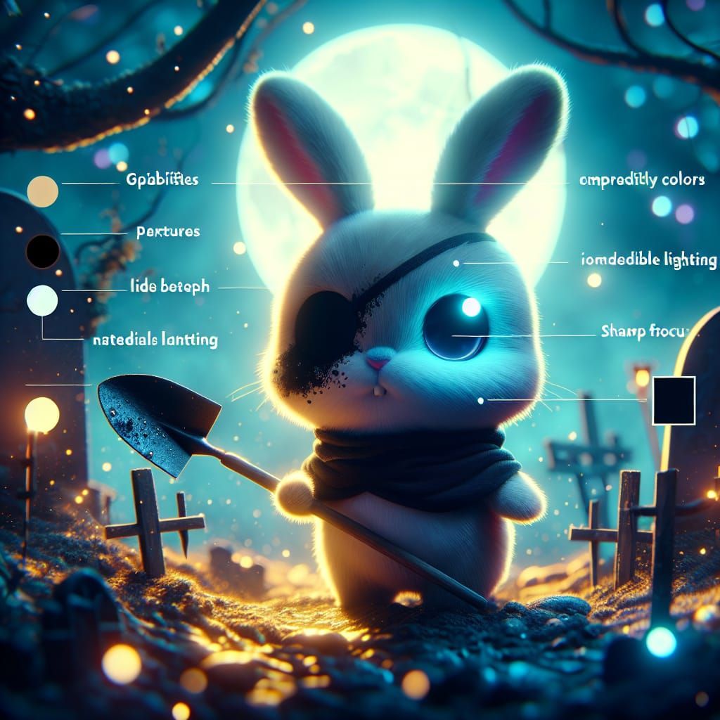 Adorable Chibified Bunny Gravedigger Under Full Moon