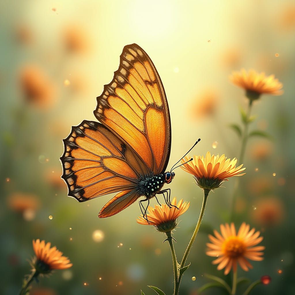 Iridescent Butterfly in Sun-Drenched Meadow