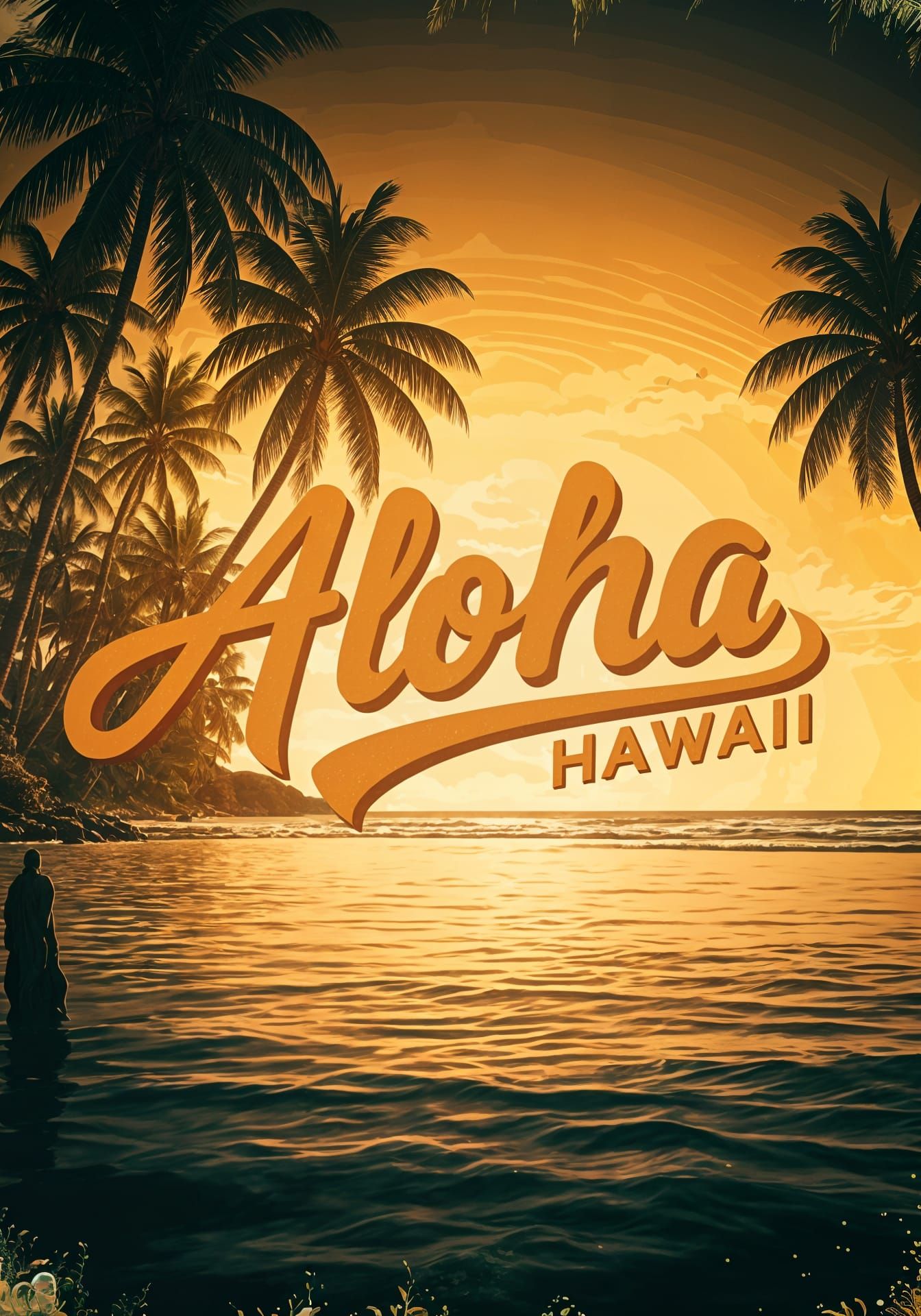Retro Hawaiian Beach Poster Art