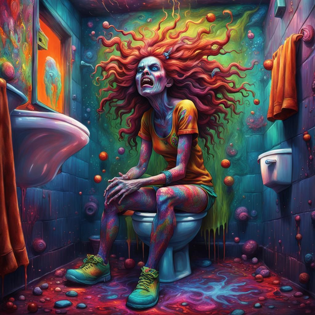Angry Woman on Toilet, Psychedelic Fantasy Art