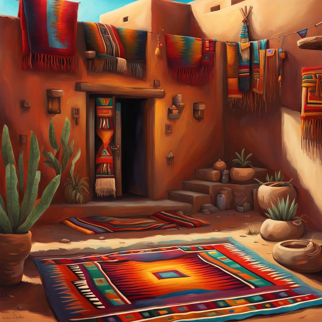 Hyperrealistic Aztec Pueblo with Colorful Details