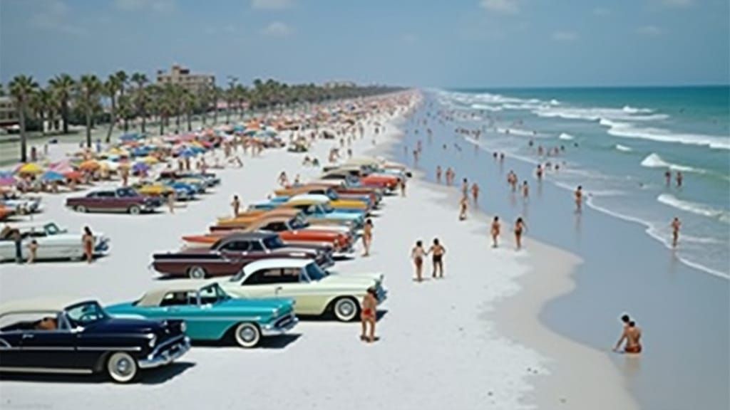 Daytona Beach Scene, 1950s, in Retro Style