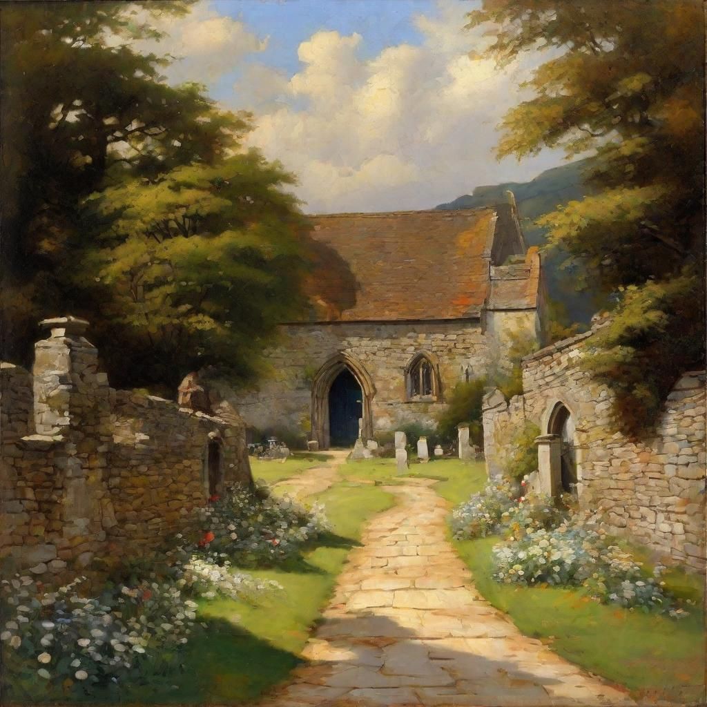 English Village Church: Oil Painting by Gurney