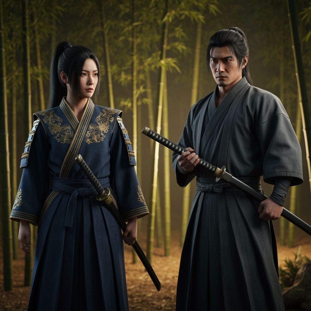 Samurai Duel in Moonlight Bamboo Forest