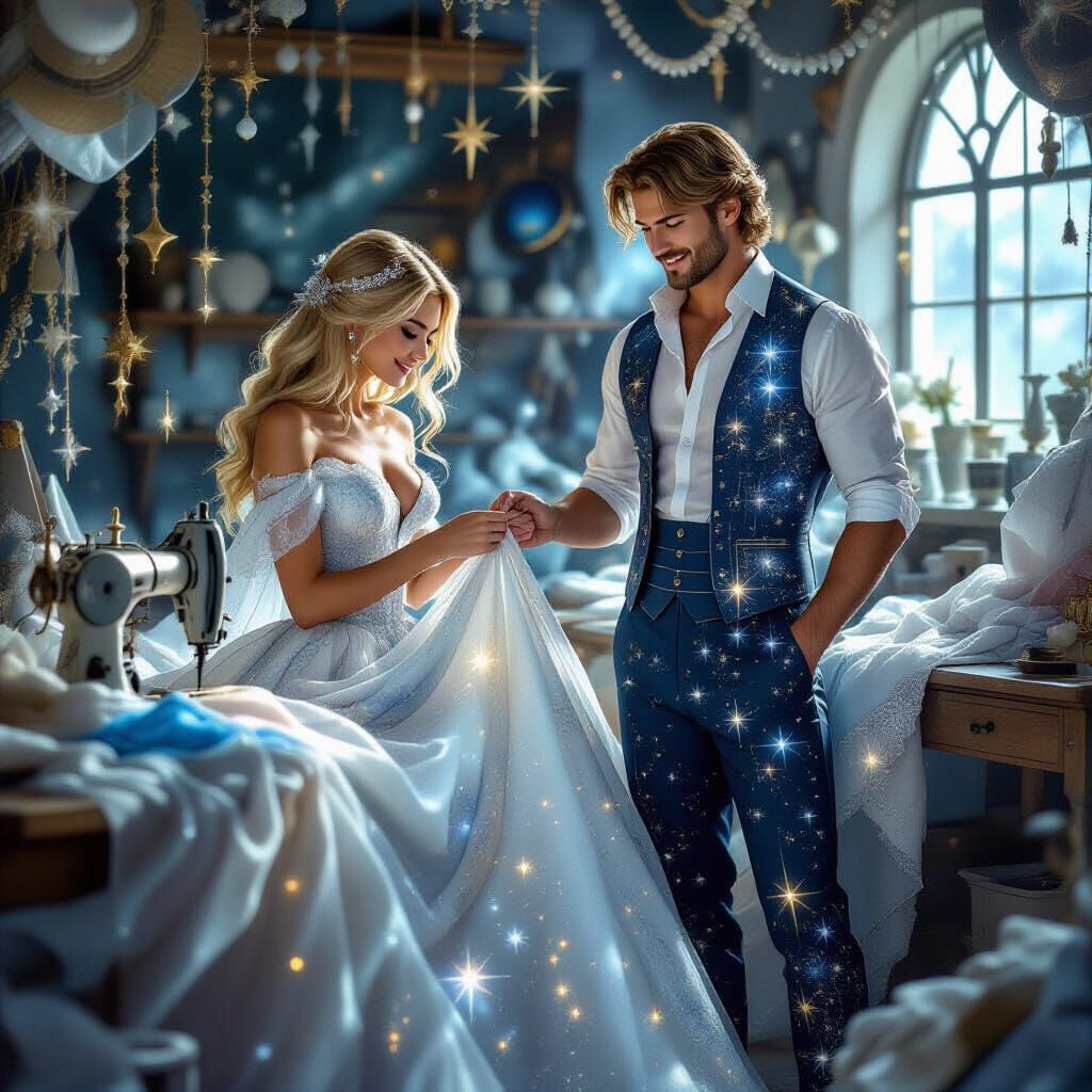 Celestial Seamstress Weaving Gowns from Moonlight