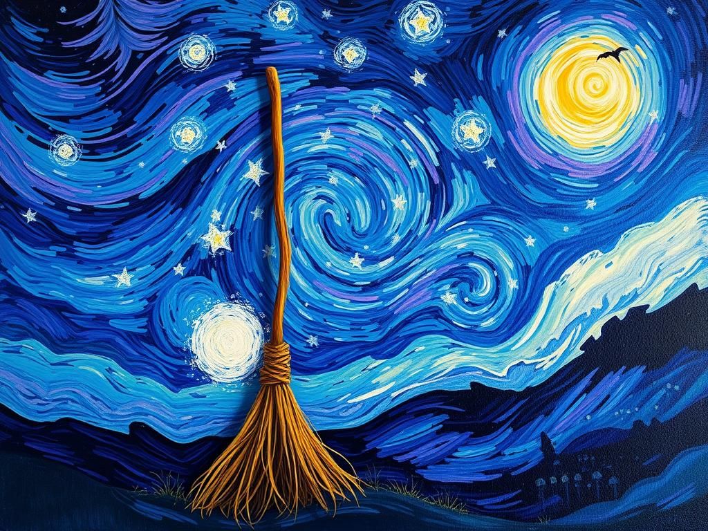 Van Gogh Style Witch's Broom and Starry Night