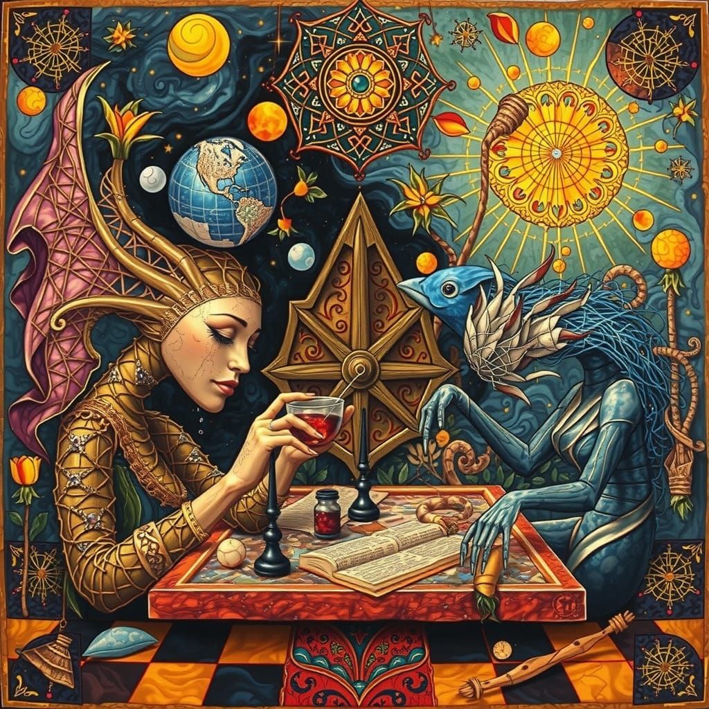 String Woman Kissing Bird in Ephemeral Garden Art