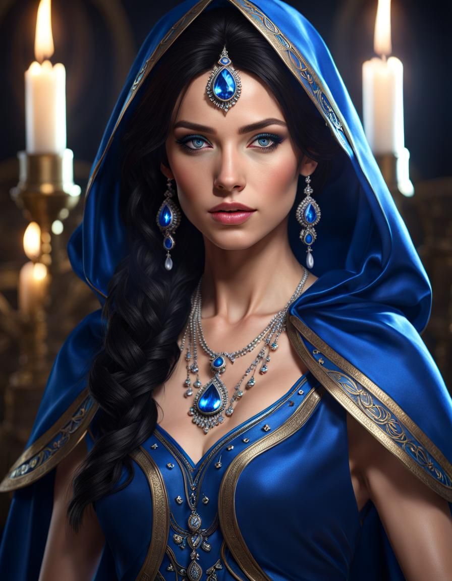 Hyperrealistic Image of Petite Female Mage in Fantasy Robes