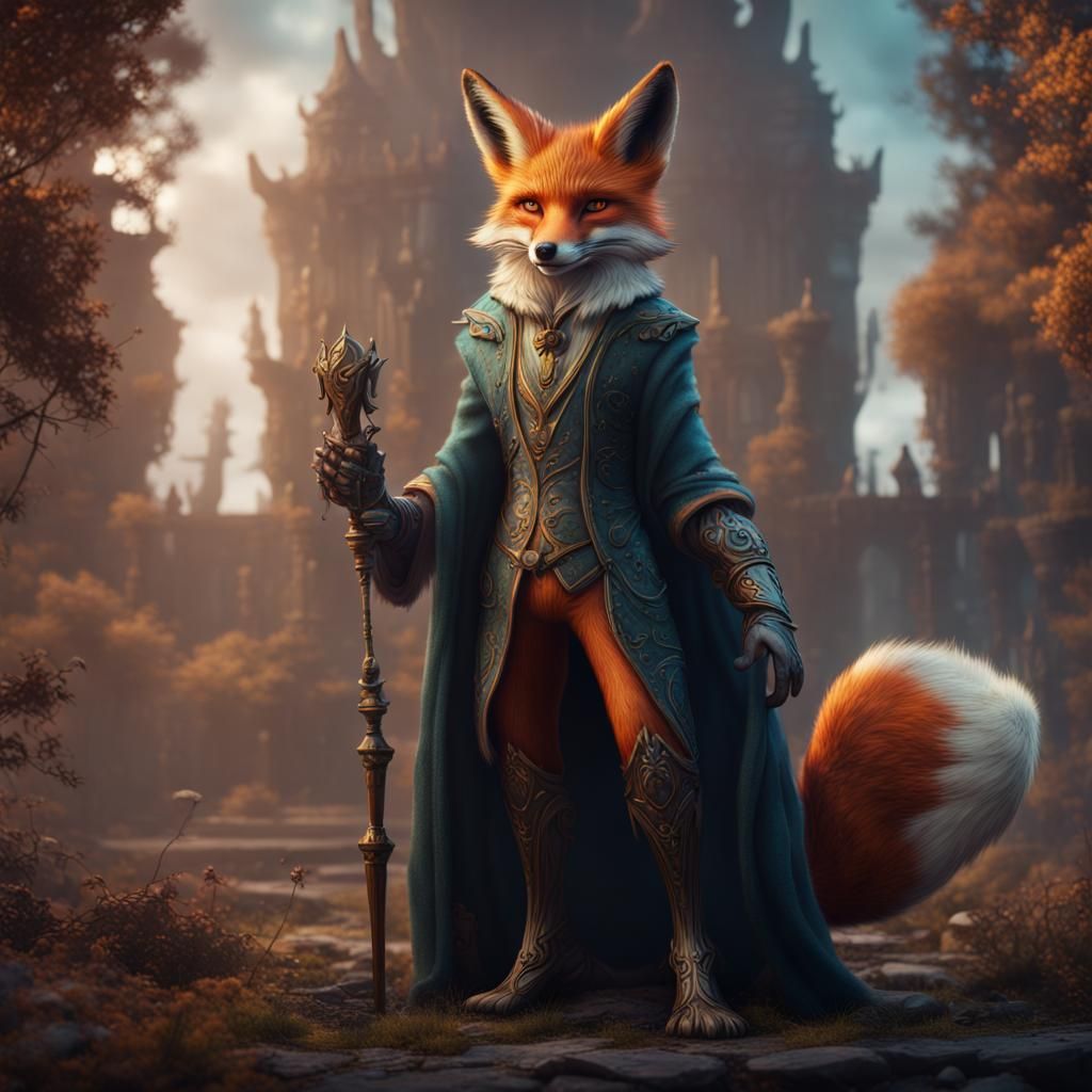 Fantastical Anthropomorphic Fox in Detailed Digital Painting