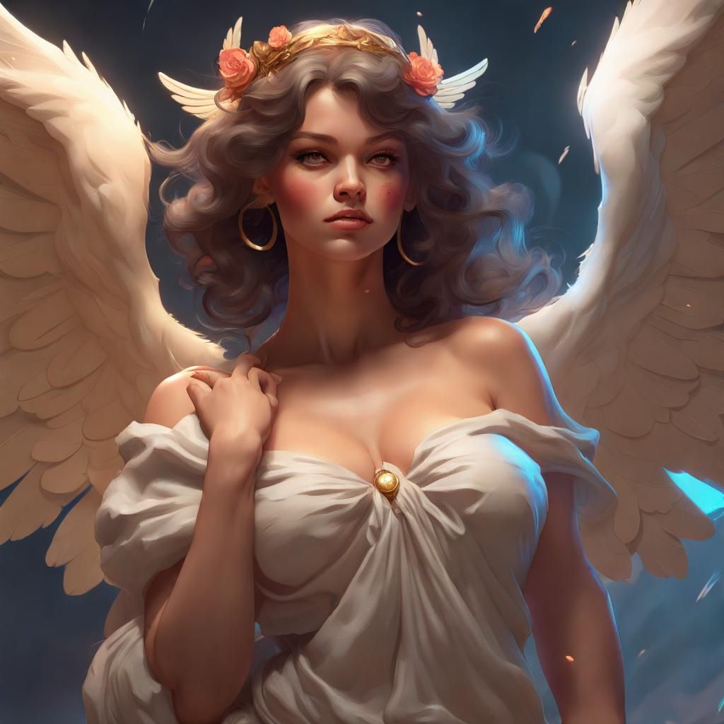 Romantic Angel Concept Art in Hyperdetailed Style