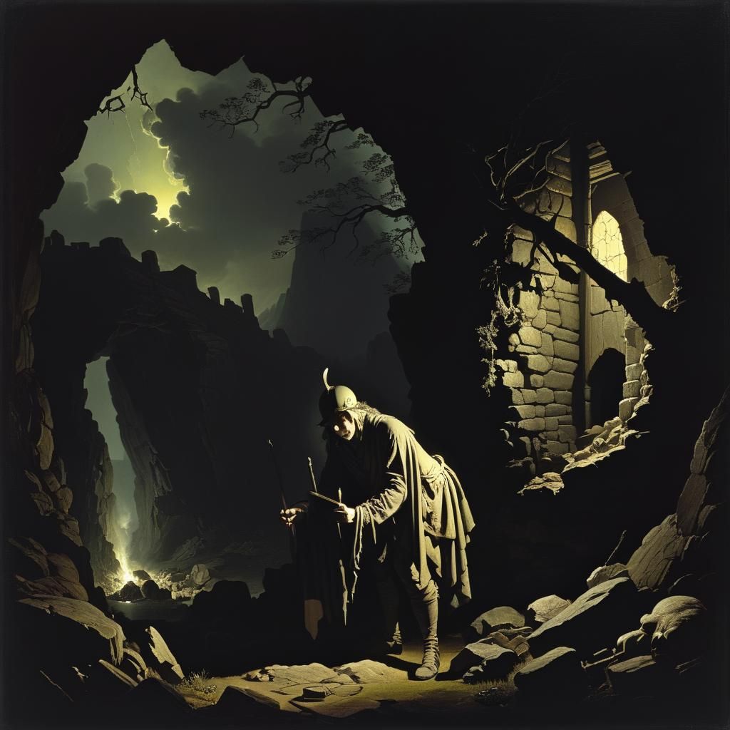 Dramatic Grimdark Scene with Chiaroscuro Lighting