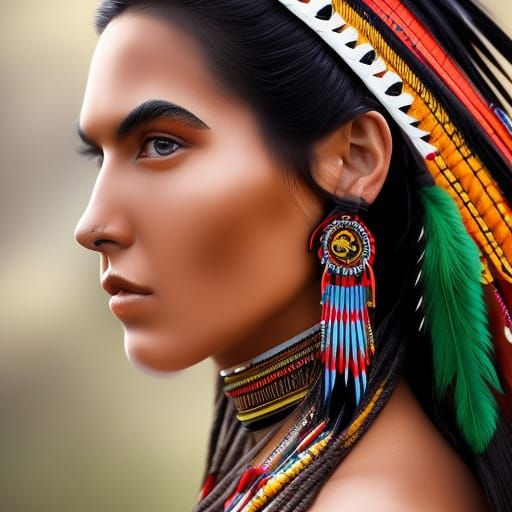 Detailed Painting of a Young Native American Woman