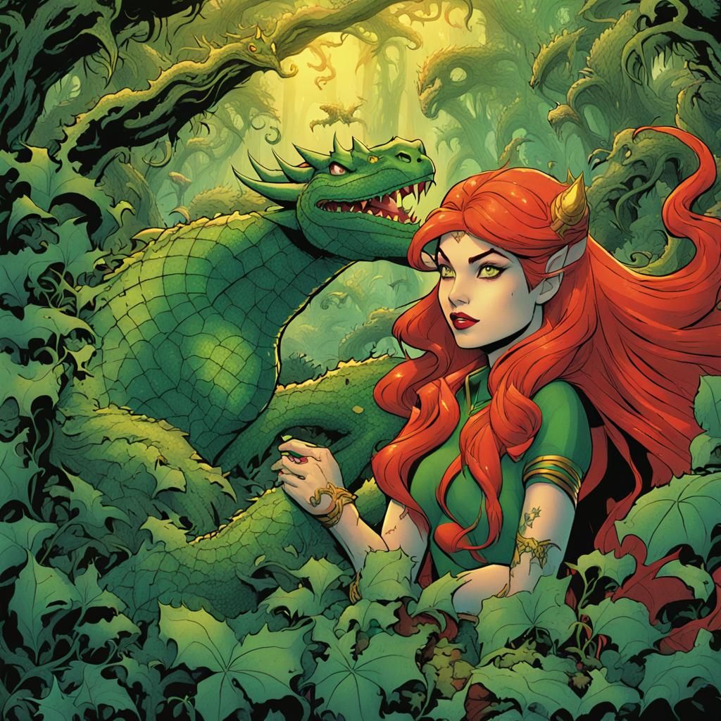 Poison Ivy and Mushu in Comic Book Art