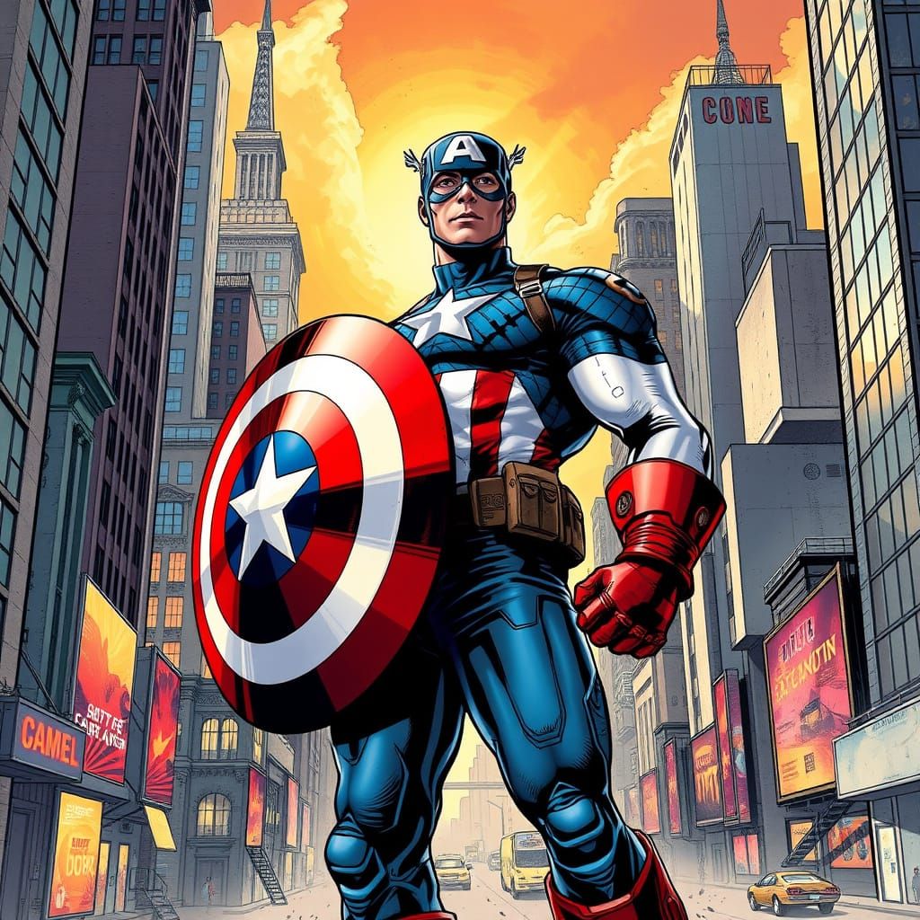 Captain America: Heroic Stand in Comic Book Style