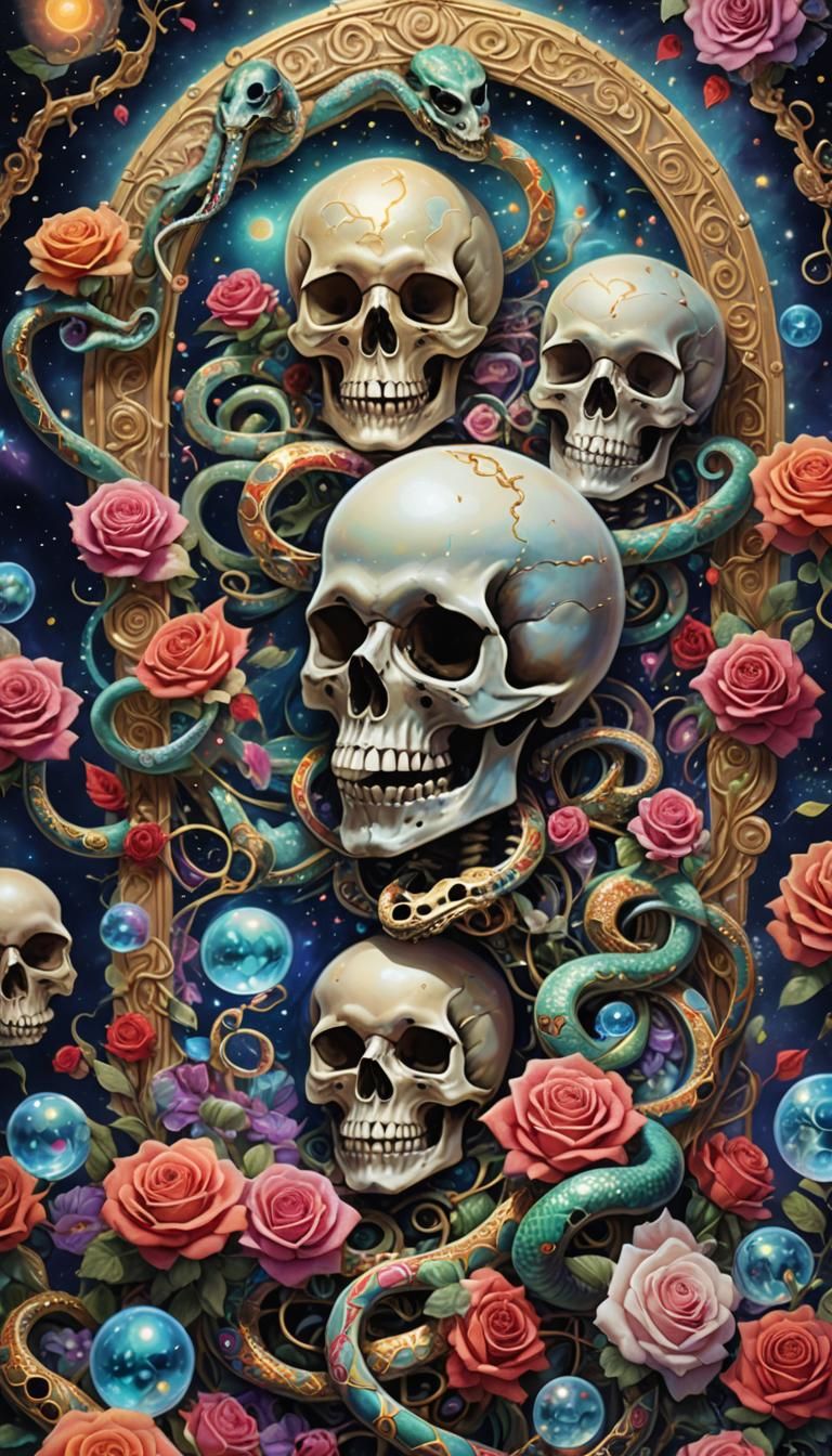 Mystical Skulls, Roses and Pearls in Visionary Art