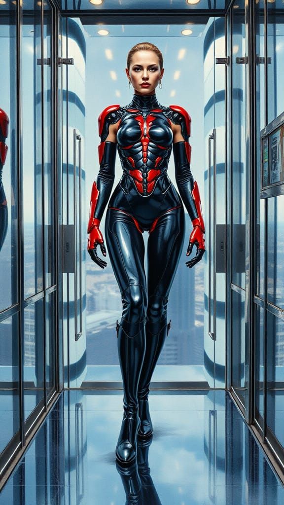 Hyperrealistic Portrait of a Woman in a Latex Exoskeleton