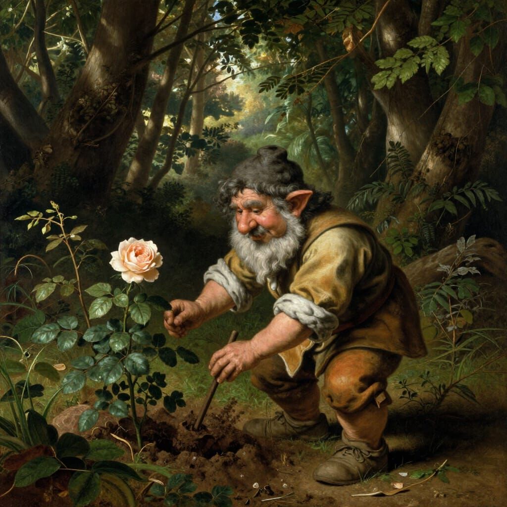 Dwarf Planting Rose in Realistic Forest Landscape