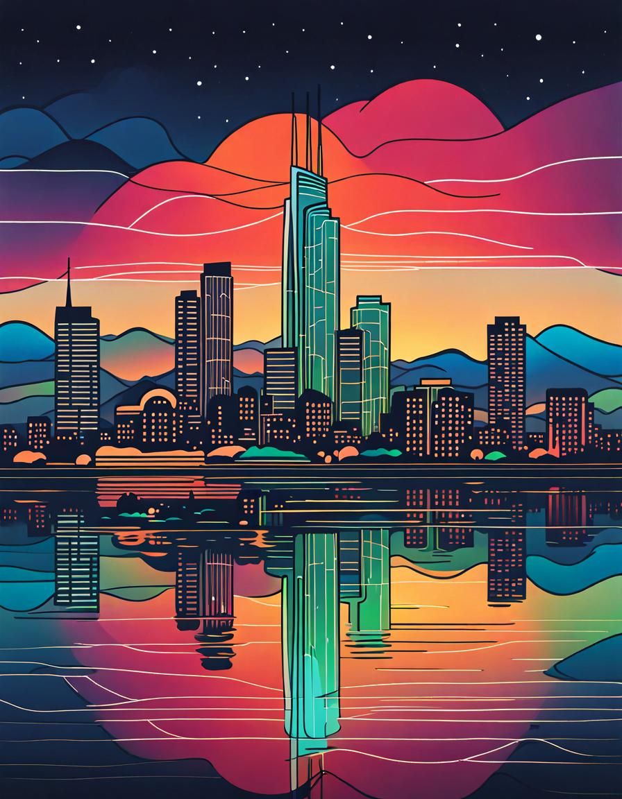 Japandi One-Line Art: Metropolis and Northern Lights