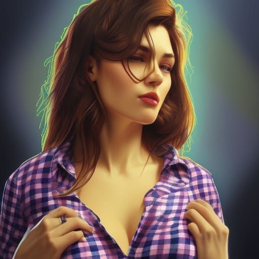 Brunette Woman Portrait in Hyperdetailed Splash Art Style
