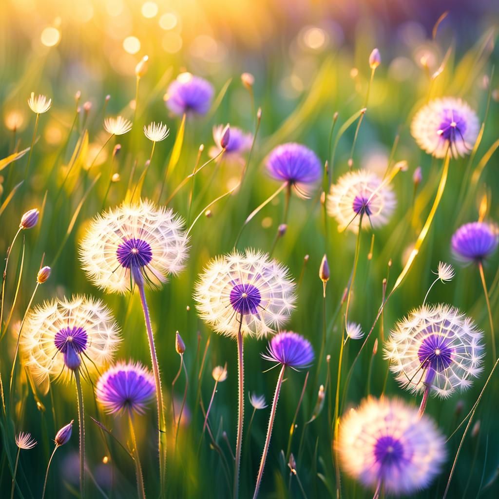Purple Dandelions in Meadow: Impressionist Style