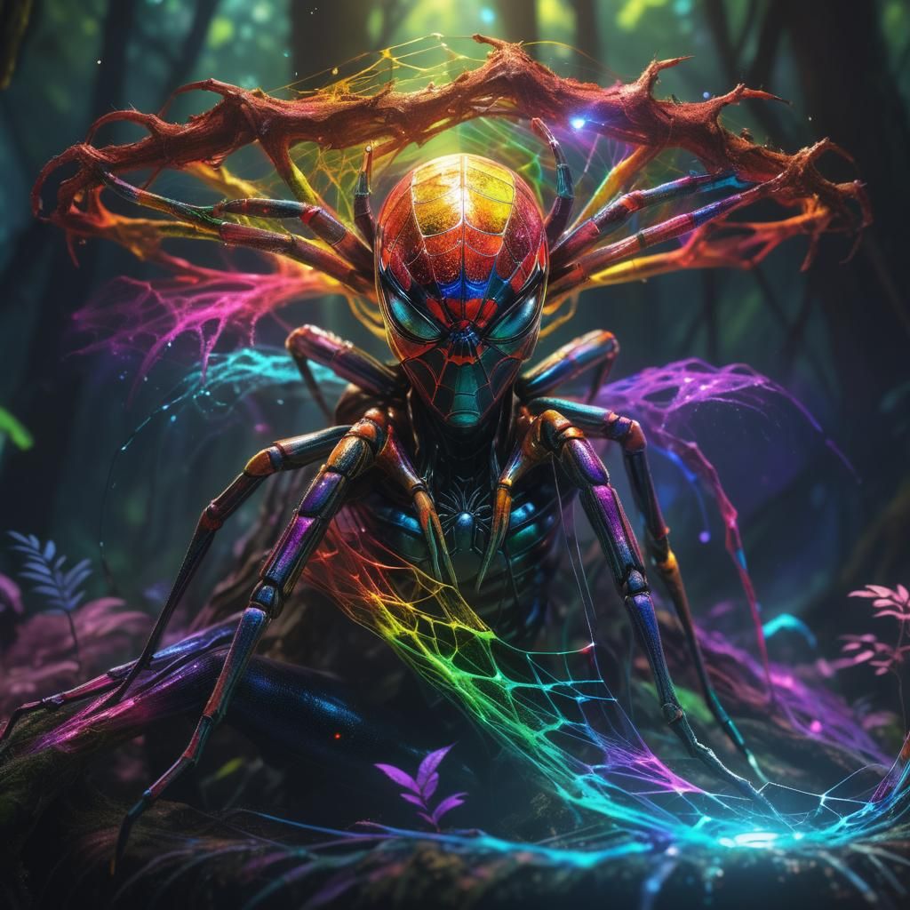 Interstellar Spider Queen in Rainbow Web Forest