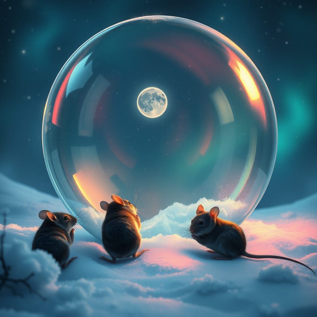 Mysterious Glass Orb in Snowy Landscape Reflects Aurora Bore...