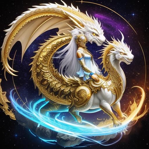 Goddess and White Dragon in Holographic Astral Art
