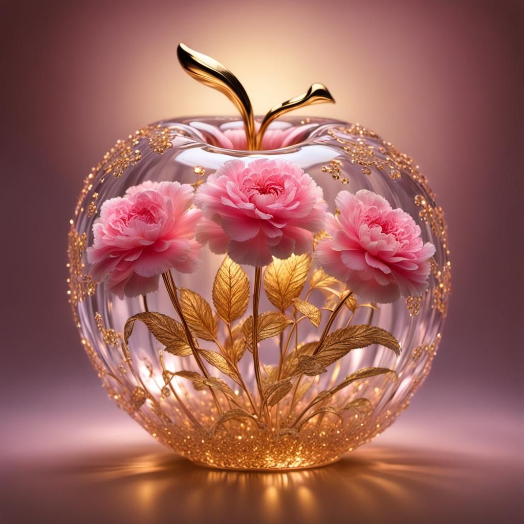 Crystal Apple with Golden Flowers and Aura