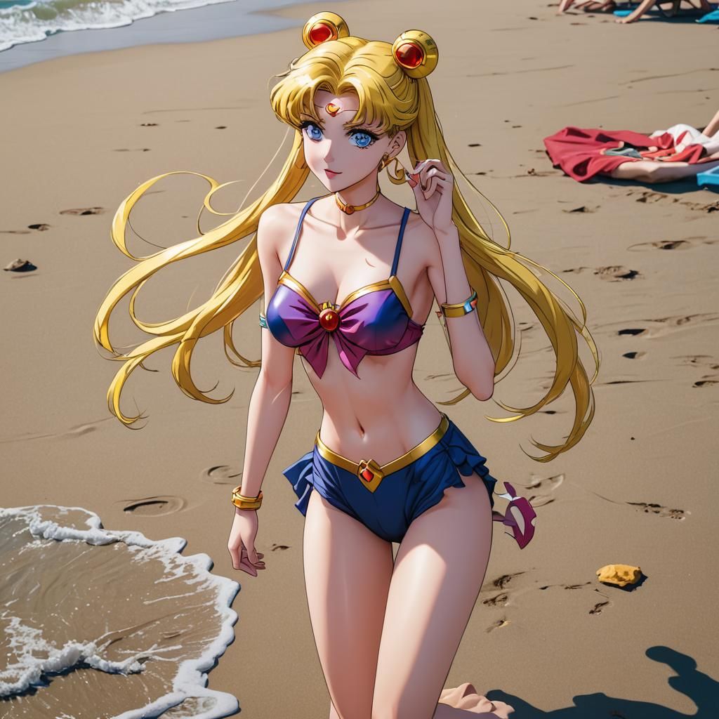 Sailor Moon on the Beach in Anime Style