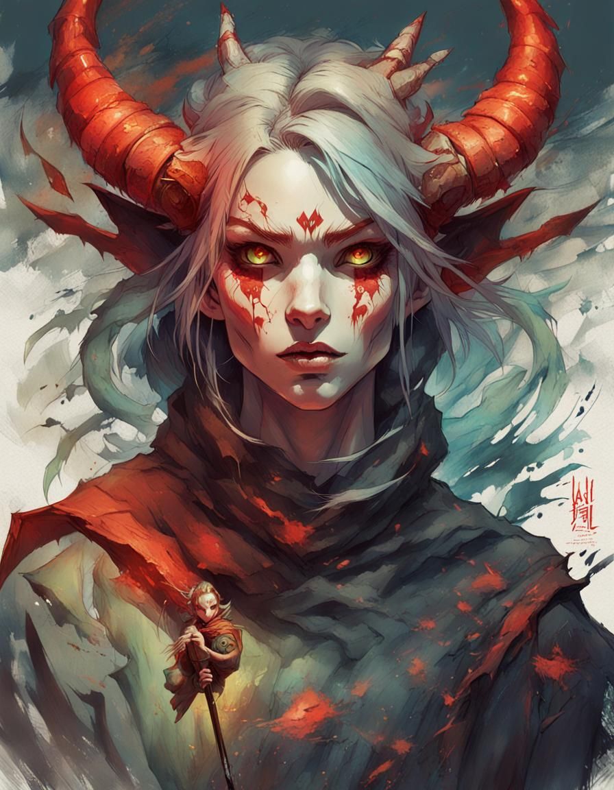 Anime Female Demon in Pin-Up Style