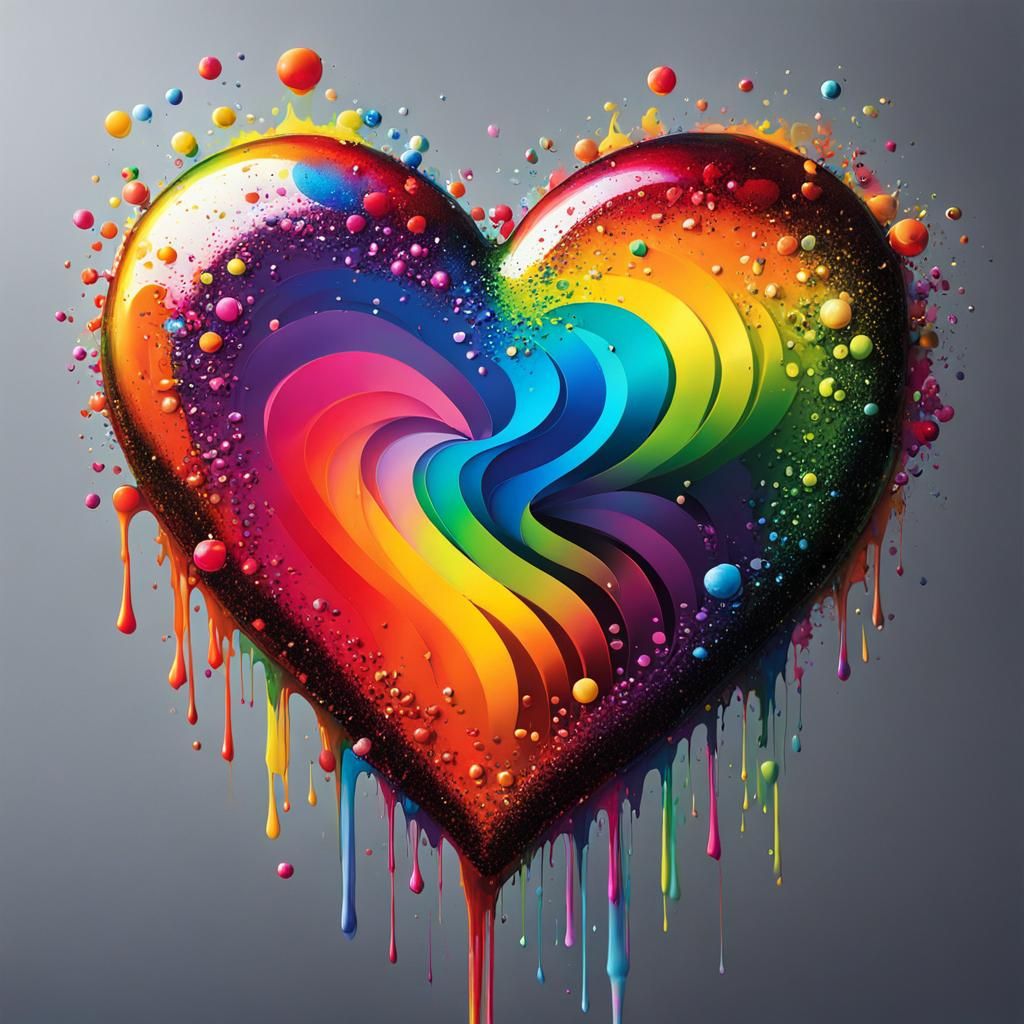 Sparkling Rainbow Heart Graffiti Art