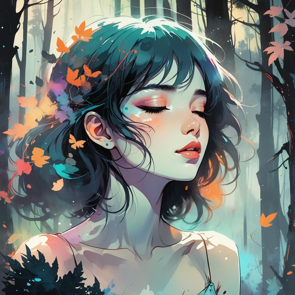 Grunge Girl Portrait in Vibrant Anime Style