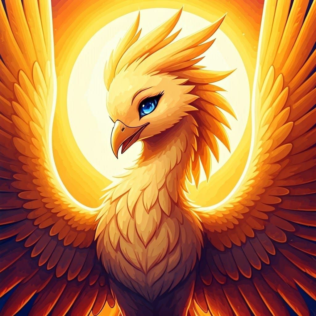 Blonde Phoenix Radiates Joy in Anime Style